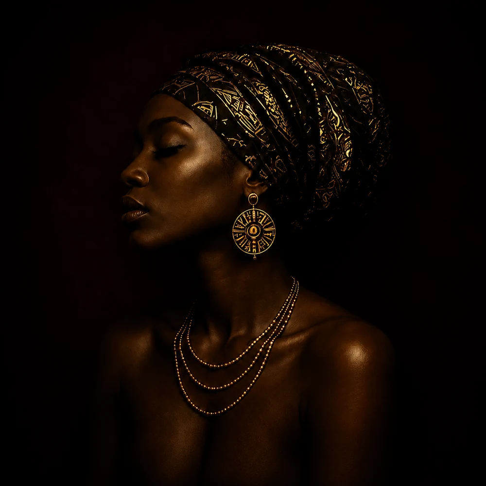 Elegant Afro-inspired portrait in black and gold